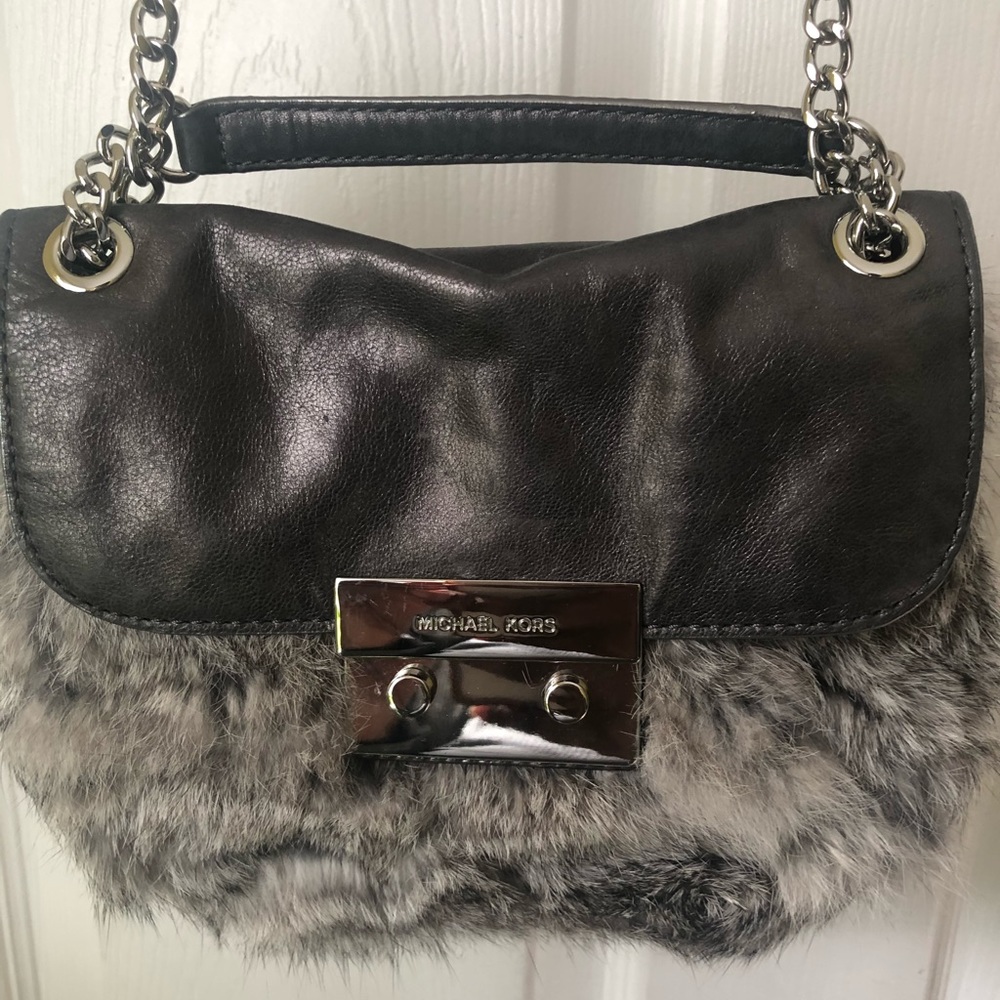 Michael Kors Grey Rabbit Fur Cross bag